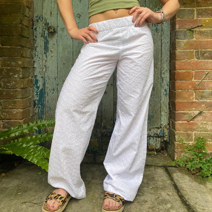 Summer Kawaii Eyelet Embroidery Palazzo Pant