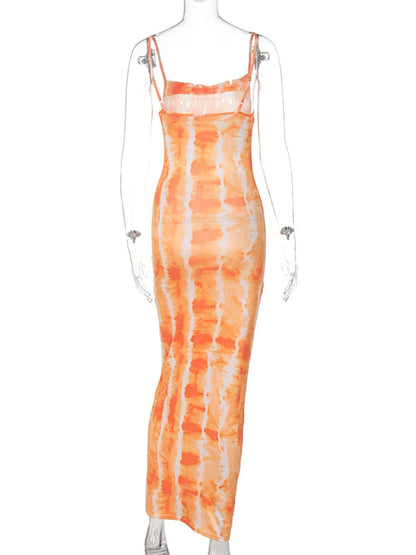 Summer Sleeveless Slim Printed Bodycon Long Female Midi Dresses