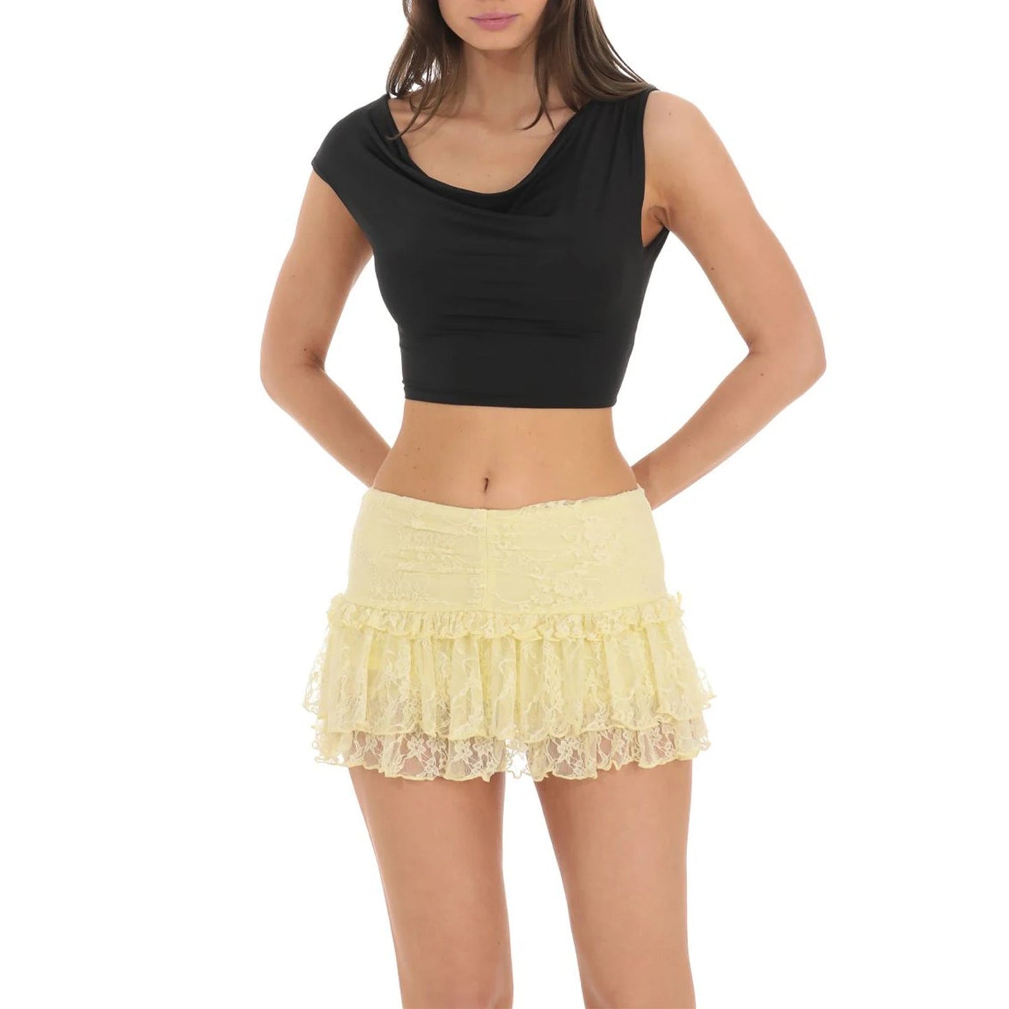 Elastic High Waist Ruffles Skirt
