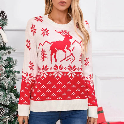 Snowflake Printed Long Sleeve O Neck Jumper Christmas Sweater