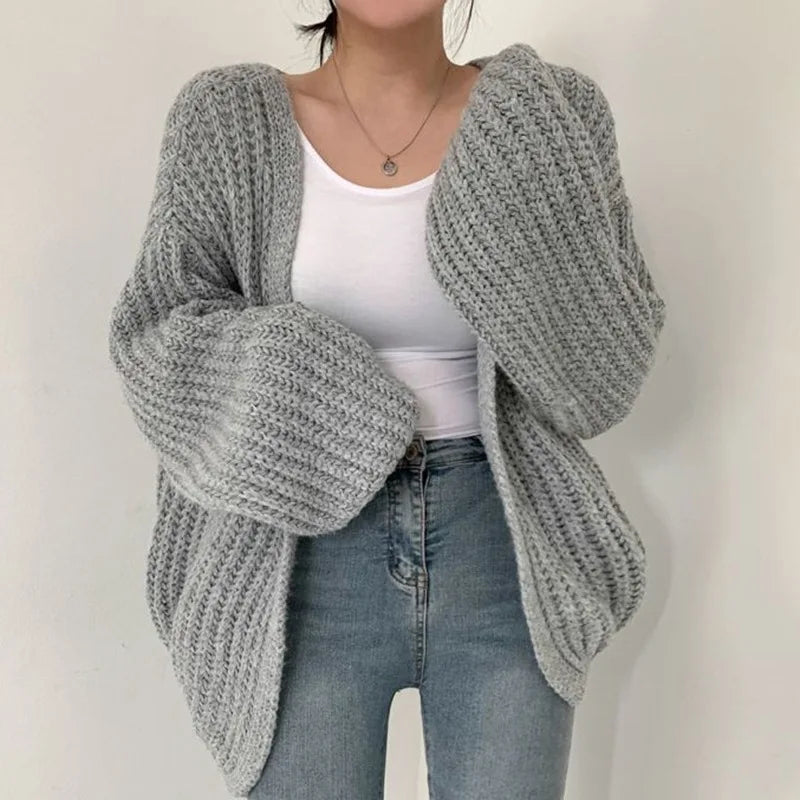 V-neck Oversized Long Sleeve Lazy Holiday Y2k Cardigan
