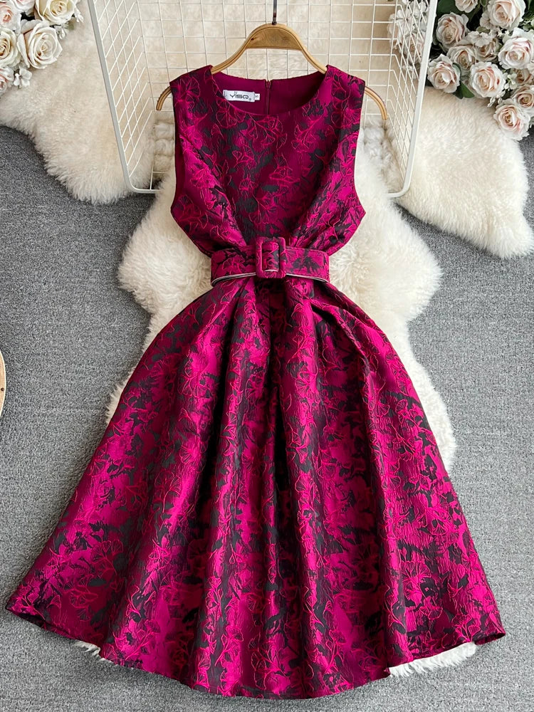 Dresses Summer Slim A-line Sleeveless Party Dresses O-neck Midi Dress Vestidos