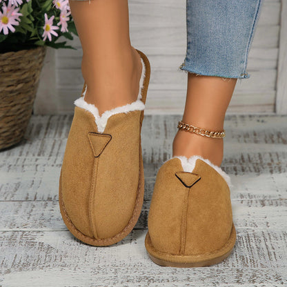 Warm Fur Cotton Slippers Flats Shoe Suede Winter Short Plush Non-slip Snow Boots Mujer Zapatos Mules