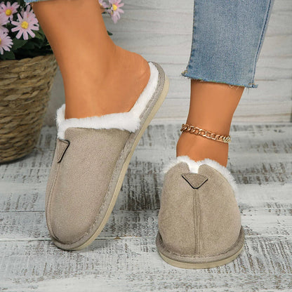 Warm Fur Cotton Slippers Flats Shoe Suede Winter Short Plush Non-slip Snow Boots Mujer Zapatos Mules