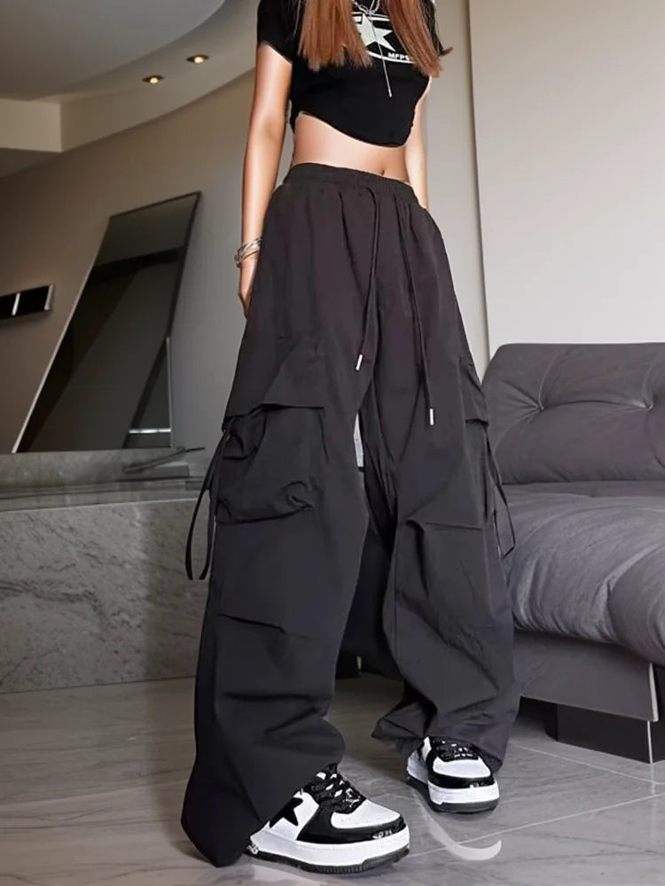 Y2k Cargo Pants High Waist Hip Hop Trousers Female Big Pockets Student Drawstring Baggy Sweatpants