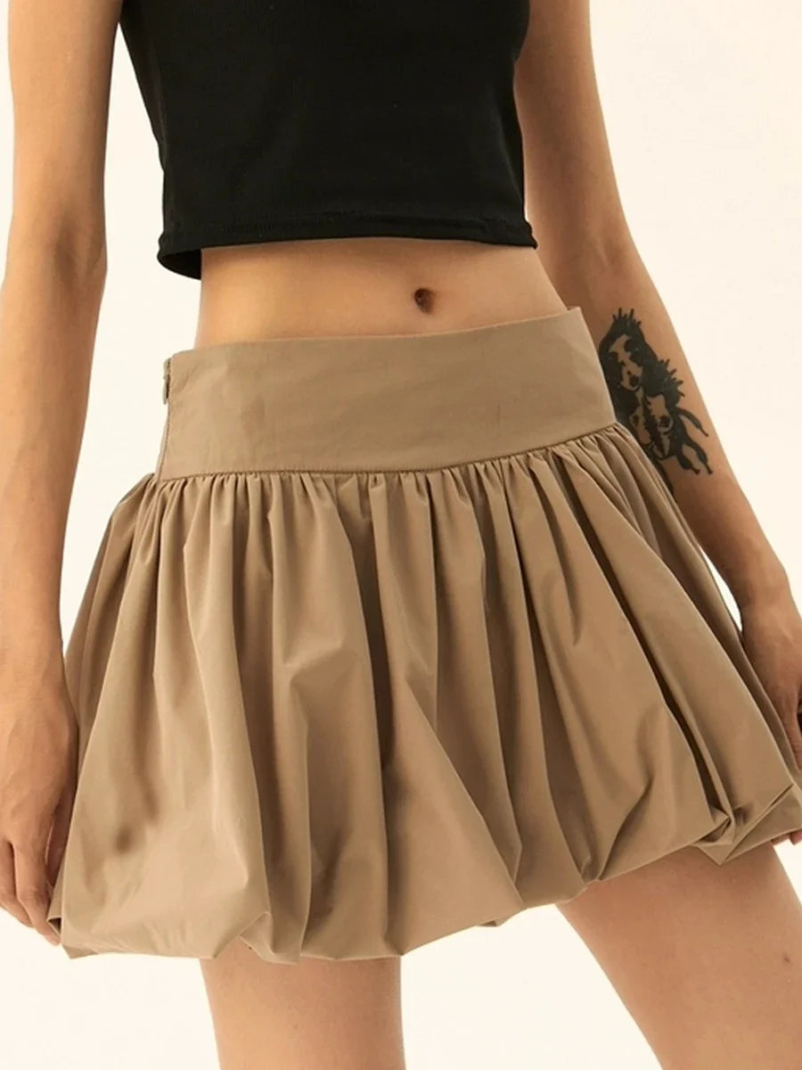 Bubble Ruffle Hem Pleated Skirt