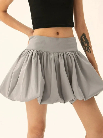 Bubble Ruffle Hem Pleated Skirt