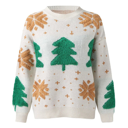 Christmas Tree Print Round Neck Long Sleeve Knitwear Sweater