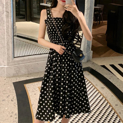 Summer Loose Polka Dot Shoulder Midi Dresses