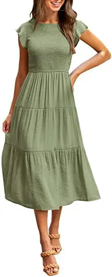 Flying Pleated Layering Swing Trending Loose Midi Dresses