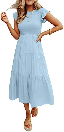 Flying Pleated Layering Swing Trending Loose Midi Dresses
