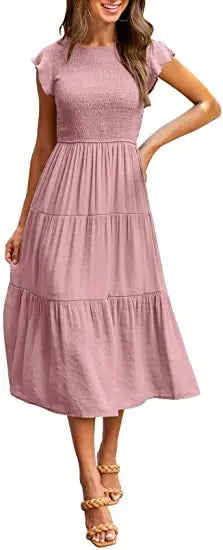 Flying Pleated Layering Swing Trending Loose Midi Dresses