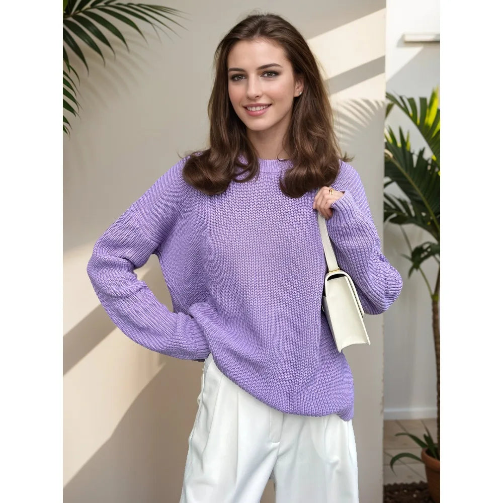 Warm Green Knitted Oversized Thick Loose White Sweater
