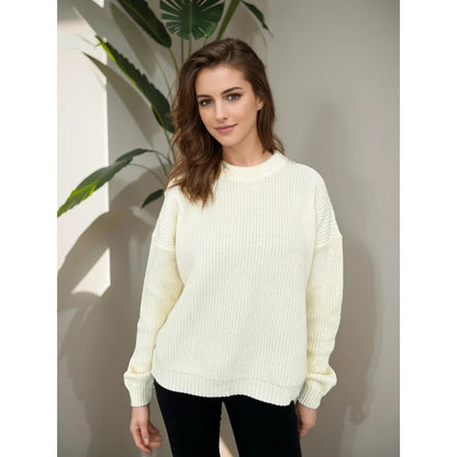 Warm Green Knitted Oversized Thick Loose White Sweater