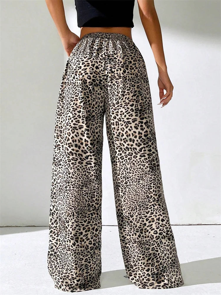 Striped Side Split Tie-up Wide-leg Sweatpant