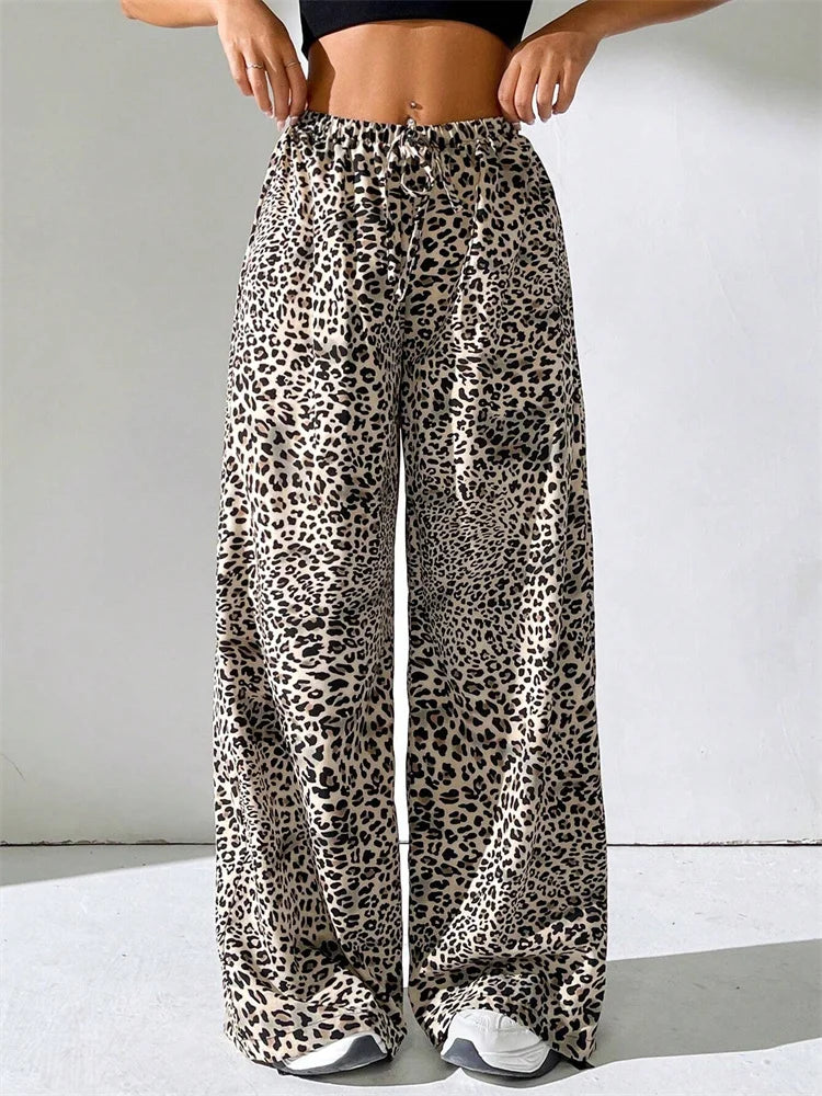 Striped Side Split Tie-up Wide-leg Sweatpant