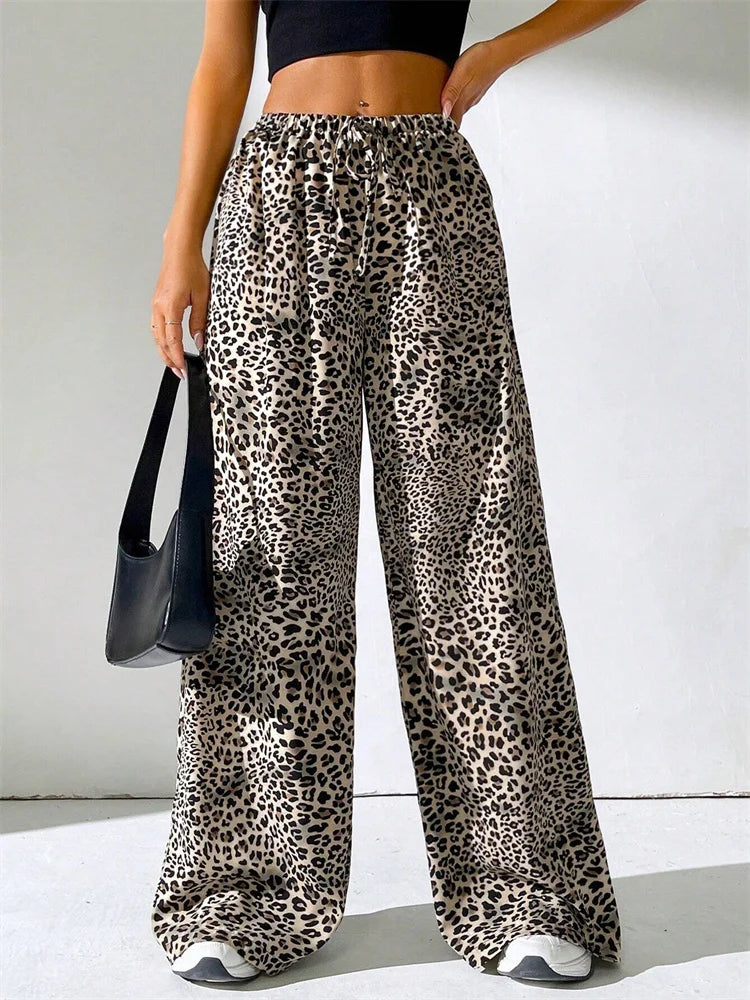 Striped Side Split Tie-up Wide-leg Sweatpant