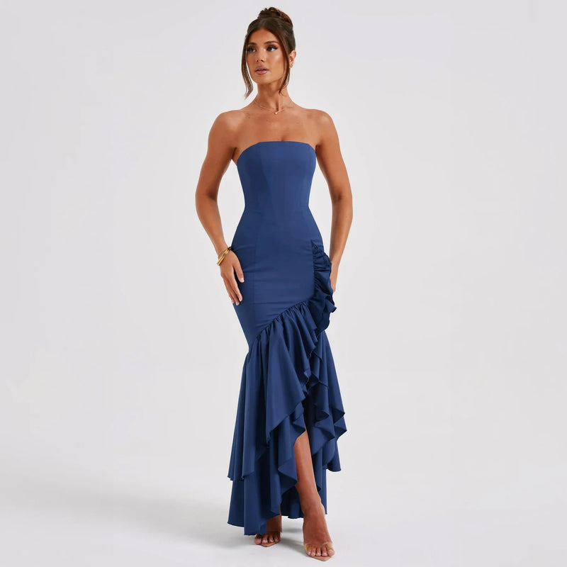 Maxi Autumn Winter Backless Strapless Irregular Temperament Traf Midi Dresses