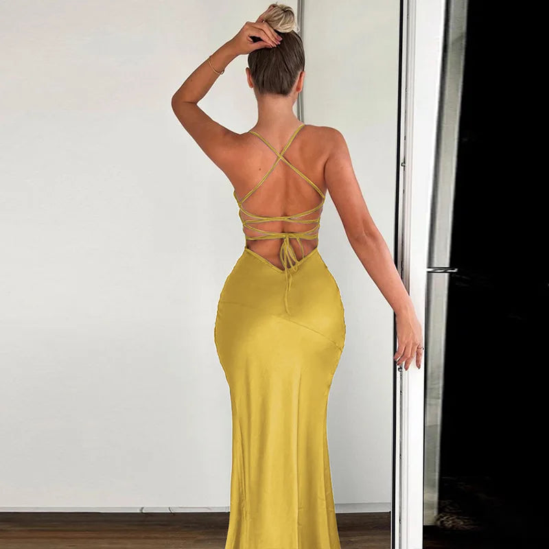 Autumn/winter Puss V-neck Halter Evening Bodycon Midi Dresses