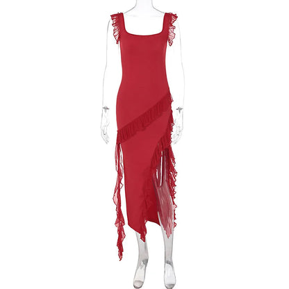 Maxi Summer Autumn Wooden Splicing Temperament Vestidos Midi Dresses