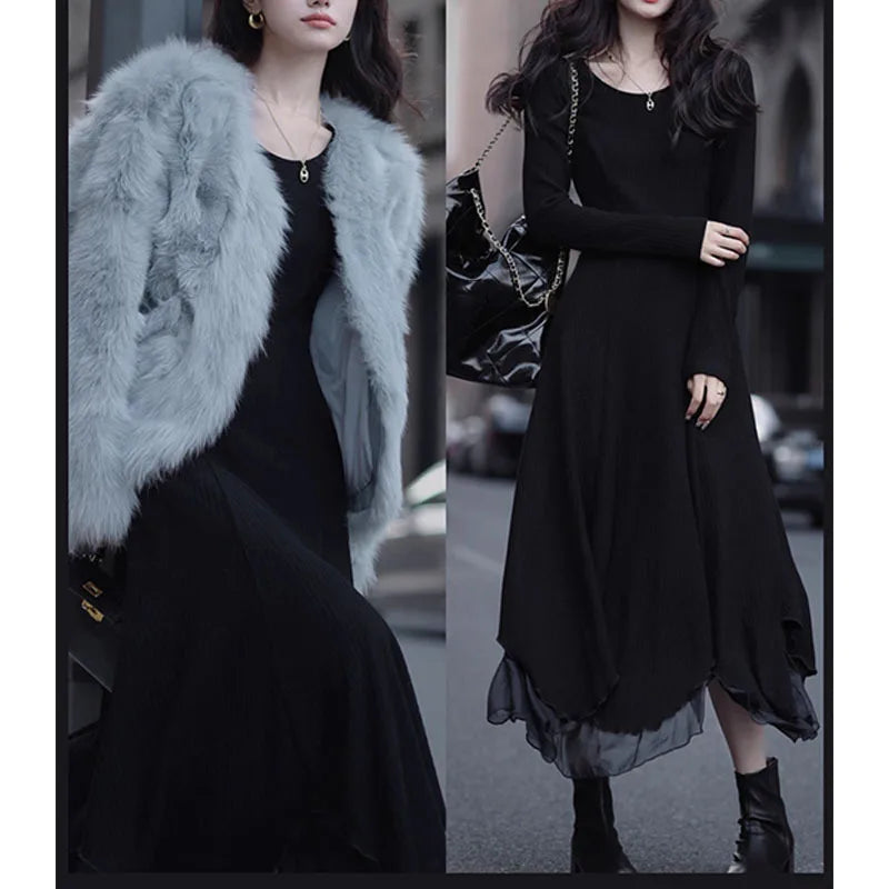 Senior Knitted Slimming Gentle Y2k Midi Dresses