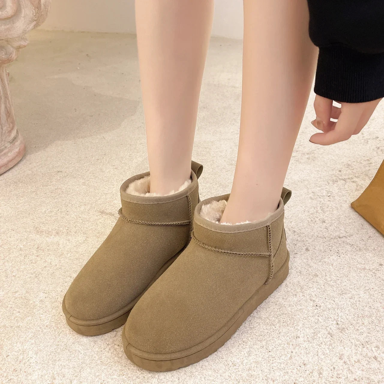 Round Toe Flat Heel Low Ankle Cotton Snow Boot