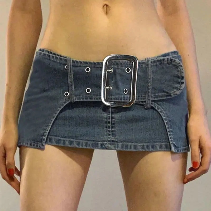 Metal Buckle Denim Skirt