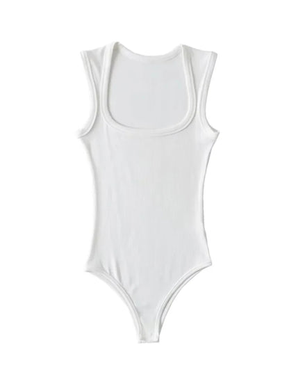 ’s Slim Square Collar Sleeveless Bodysuit Shoulder Vest Jumpsuit Backless Pullover Top