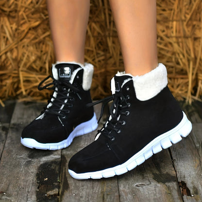Fluffy Lace Up Soft Sole Flat Winter Warm Snow Boot