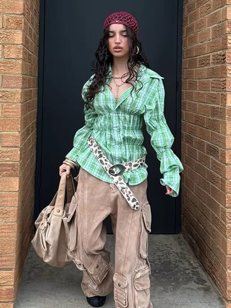 Turndown Collar Ruffle Blouse