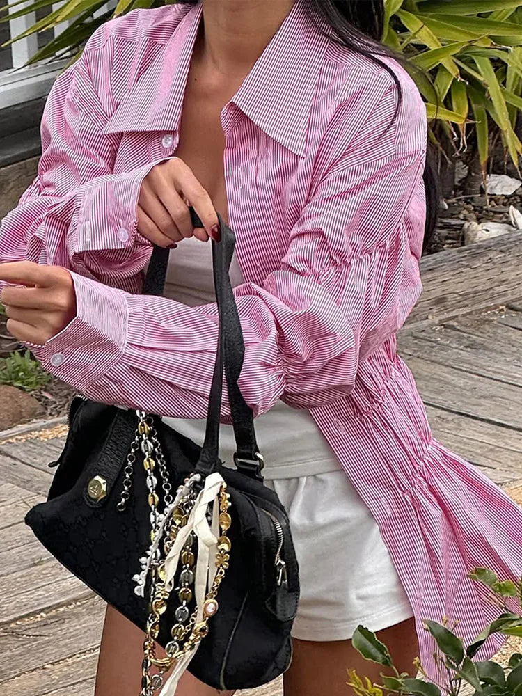 Turndown Collar Ruffle Blouse