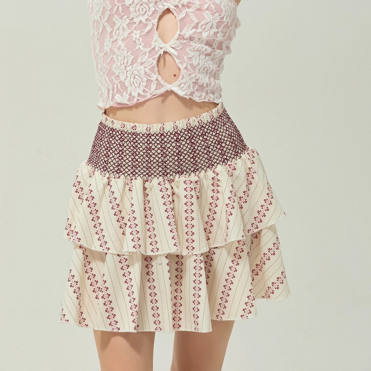 Shirred Layered Ruffle Skirt