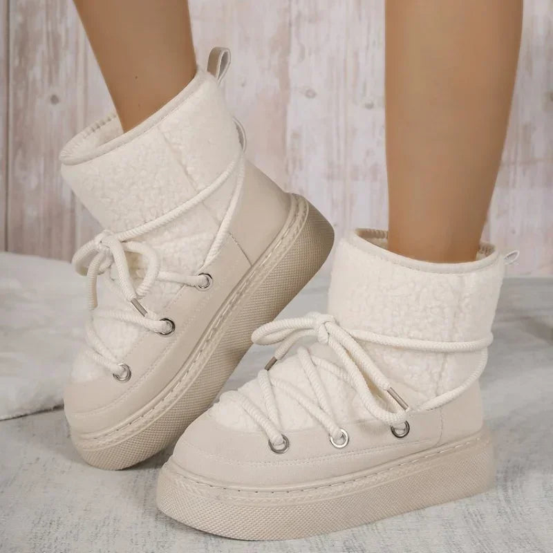 Thick-soled Cross-strap Round Toe Plush Warm Snow Boot