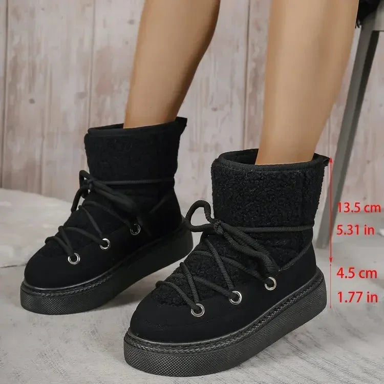 Thick-soled Cross-strap Round Toe Plush Warm Snow Boot
