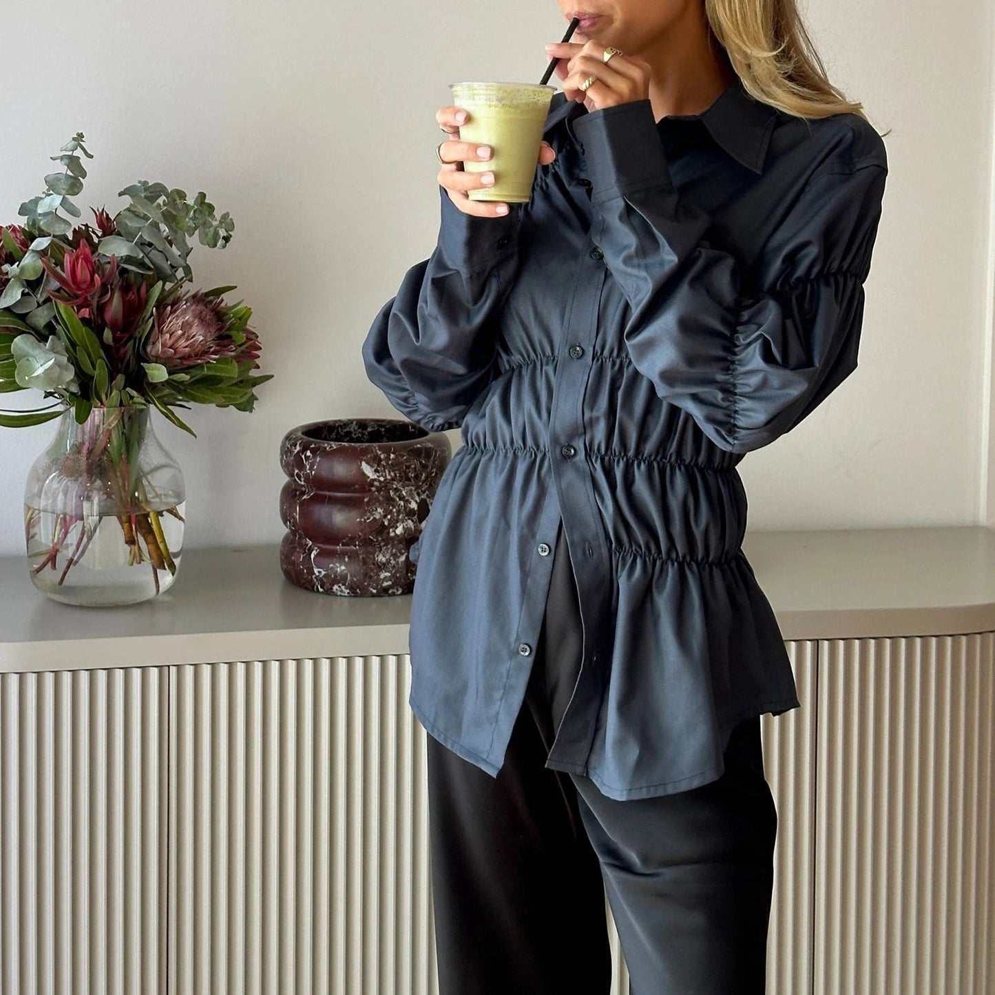 Y2k Long Sleeve Scrunched Blouse