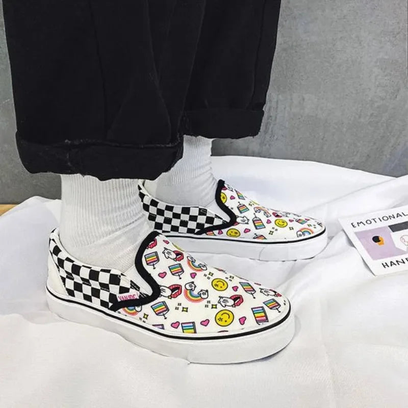 Canvas Shoes Multicolor Checkerboard Design Slip-on Footwear Flats Couple Summer Sneakers Size 35-44