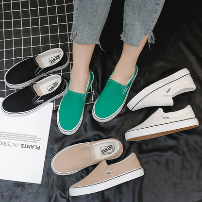 Canvas Multicolor Checkerboard Design Slip-on Flats Summer Skateboard