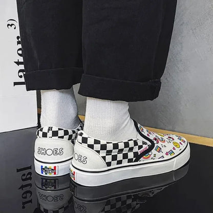 Canvas Shoes Multicolor Checkerboard Design Slip-on Footwear Flats Couple Summer Sneakers Size 35-44