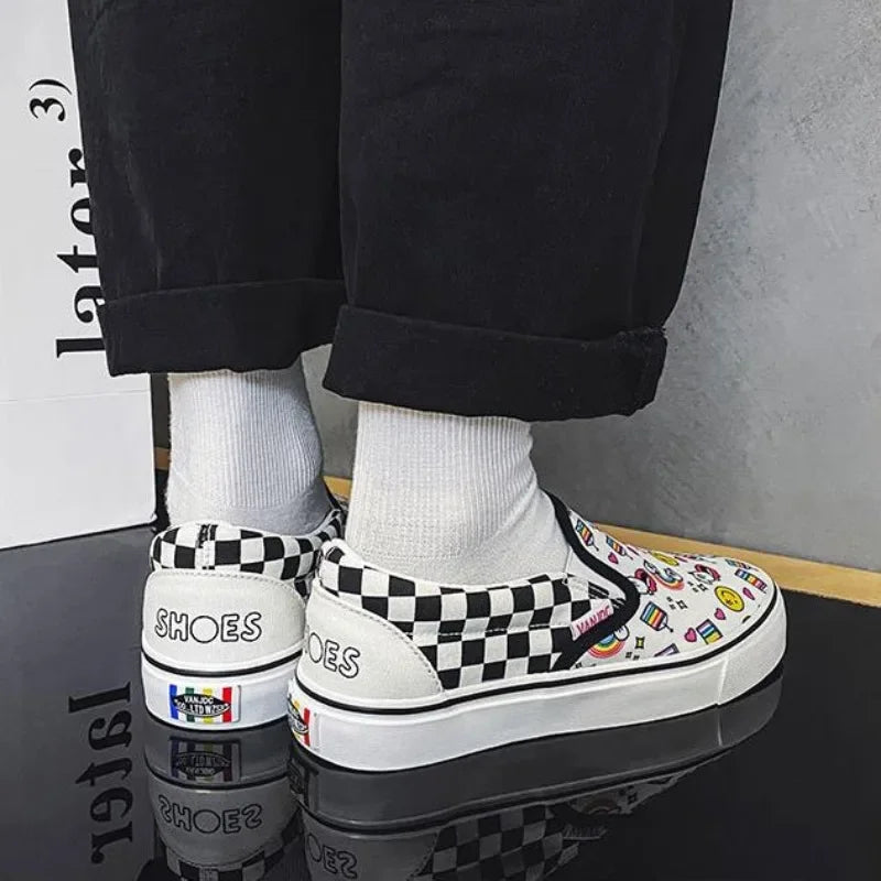 Canvas Shoes Multicolor Checkerboard Design Slip-on Footwear Flats Couple Summer Sneakers Size 35-44