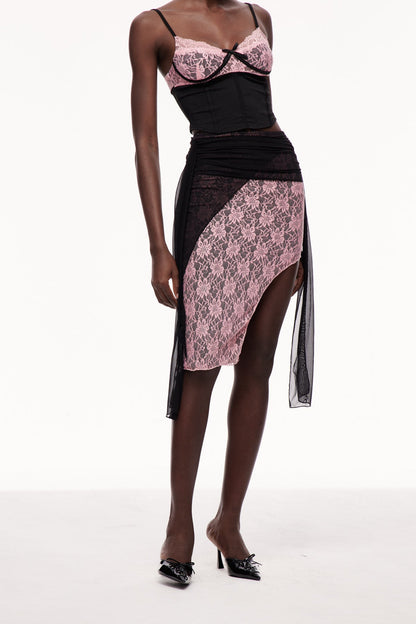 Xolotl Lace Deconstruct Asymmetric Midi Skirt