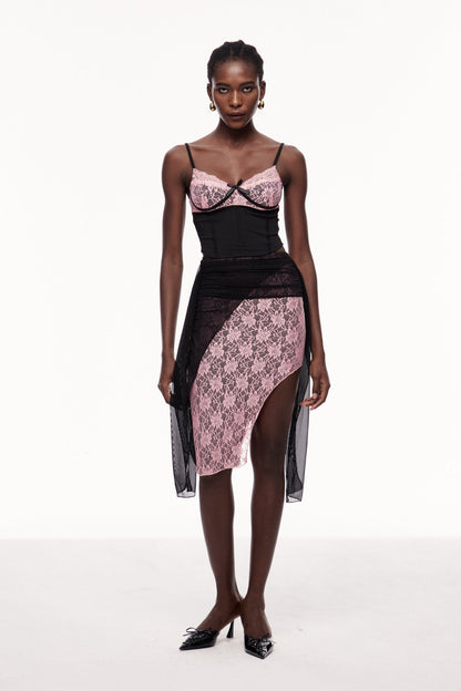 Xolotl Lace Deconstruct Asymmetric Midi Skirt