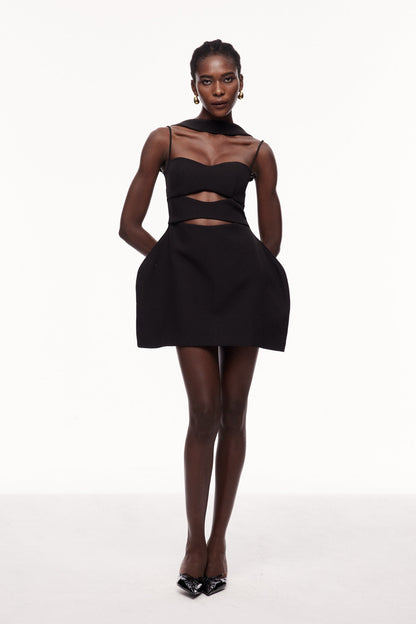 Xulia Halter Neck Cutout Deconstruct Mini Dress