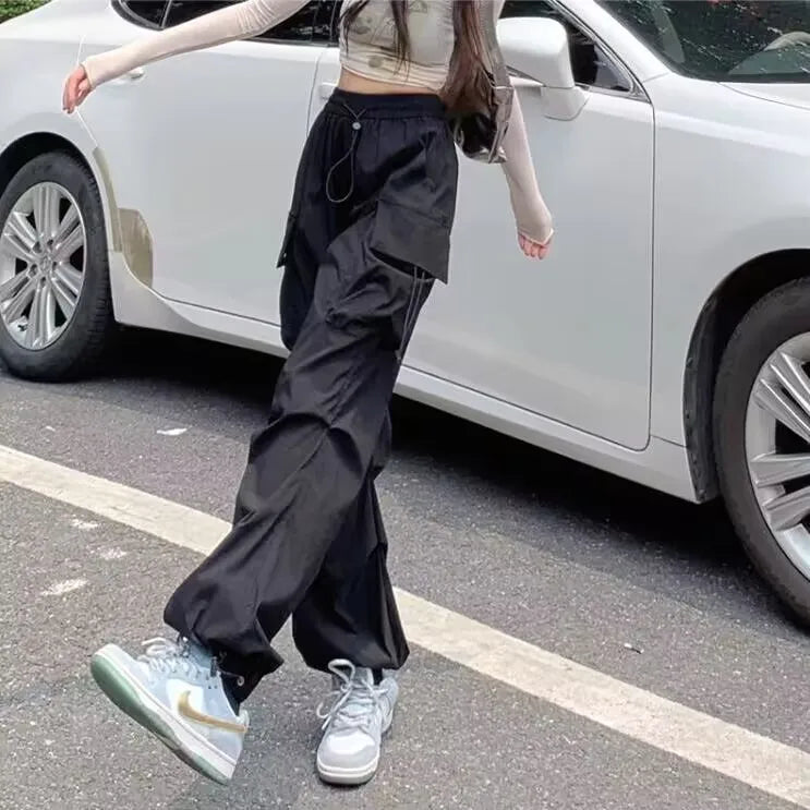 Techwear Parachute Track Pants: Y2k Wide Leg Sweatpants