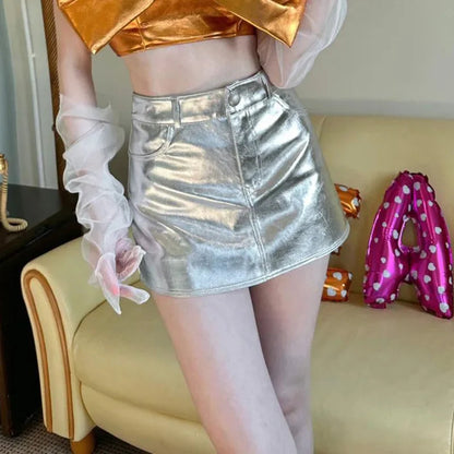 Dressbetty - Pink Metallic Hot High Waist Skirt