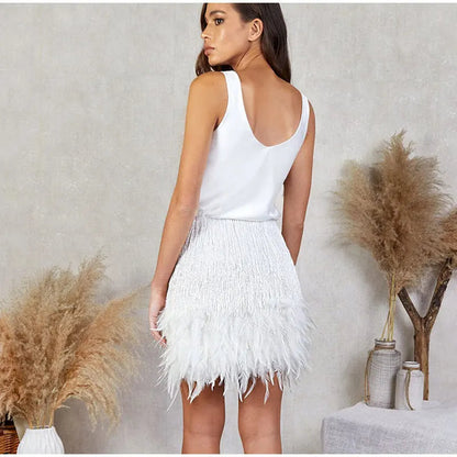 Dressbetty - Y2k Sequins Feather Sleeveless Mini Skirt