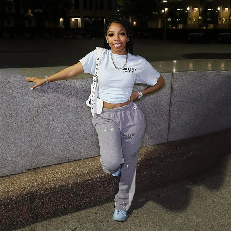 Y2k Style Fitness Loose Letter Design Sweatpants