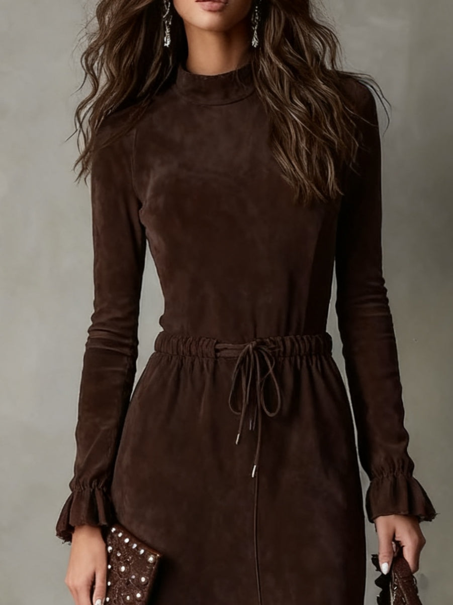 Isla | Suede Midi Dress With Tie Waist