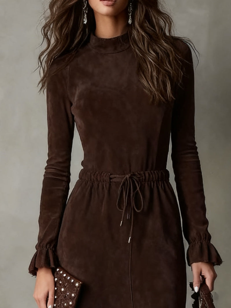 Isla | Suede Midi Dress With Tie Waist