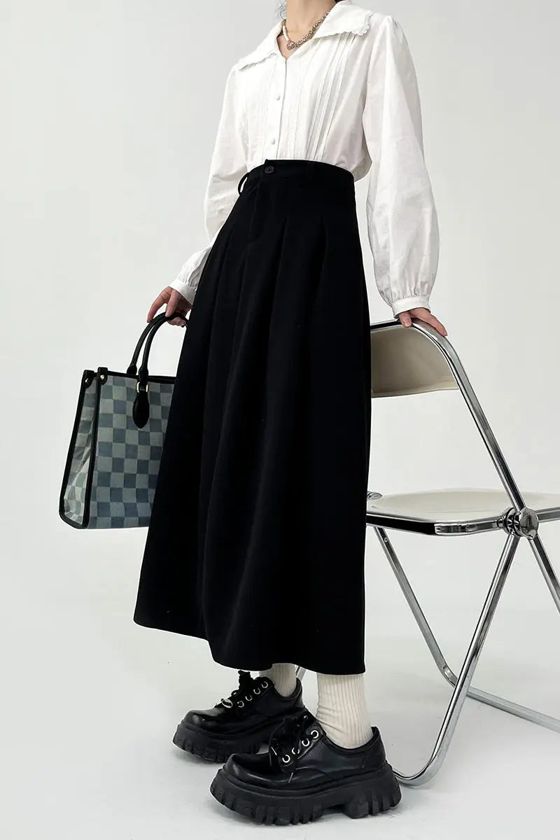 Soft Pleated Draped Elastic Waist Slim Skirt