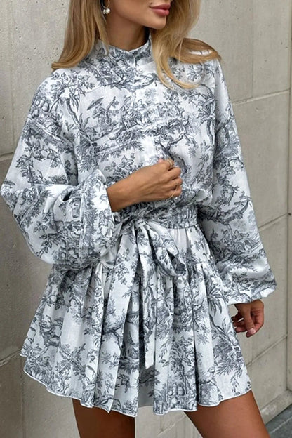 Yoli Ink Painting Print Tie Up A-line Mini Dress